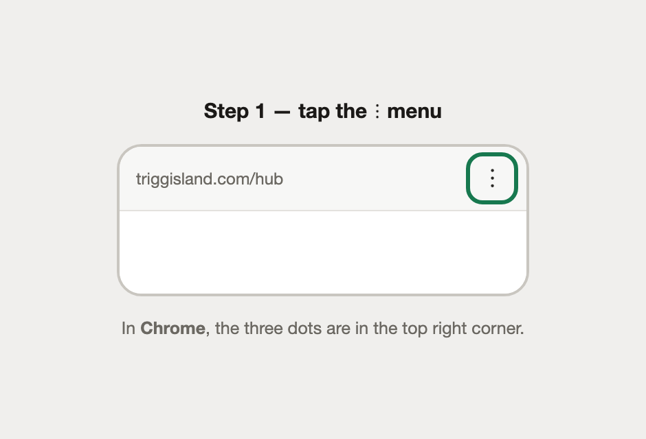 Chrome's address bar with the three-dot menu circled