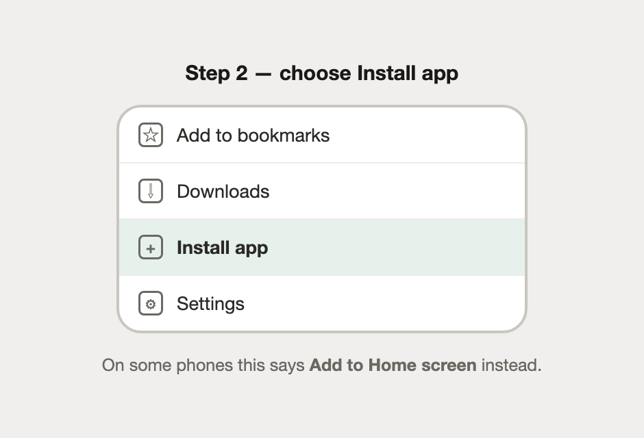 The Chrome menu with Install app highlighted