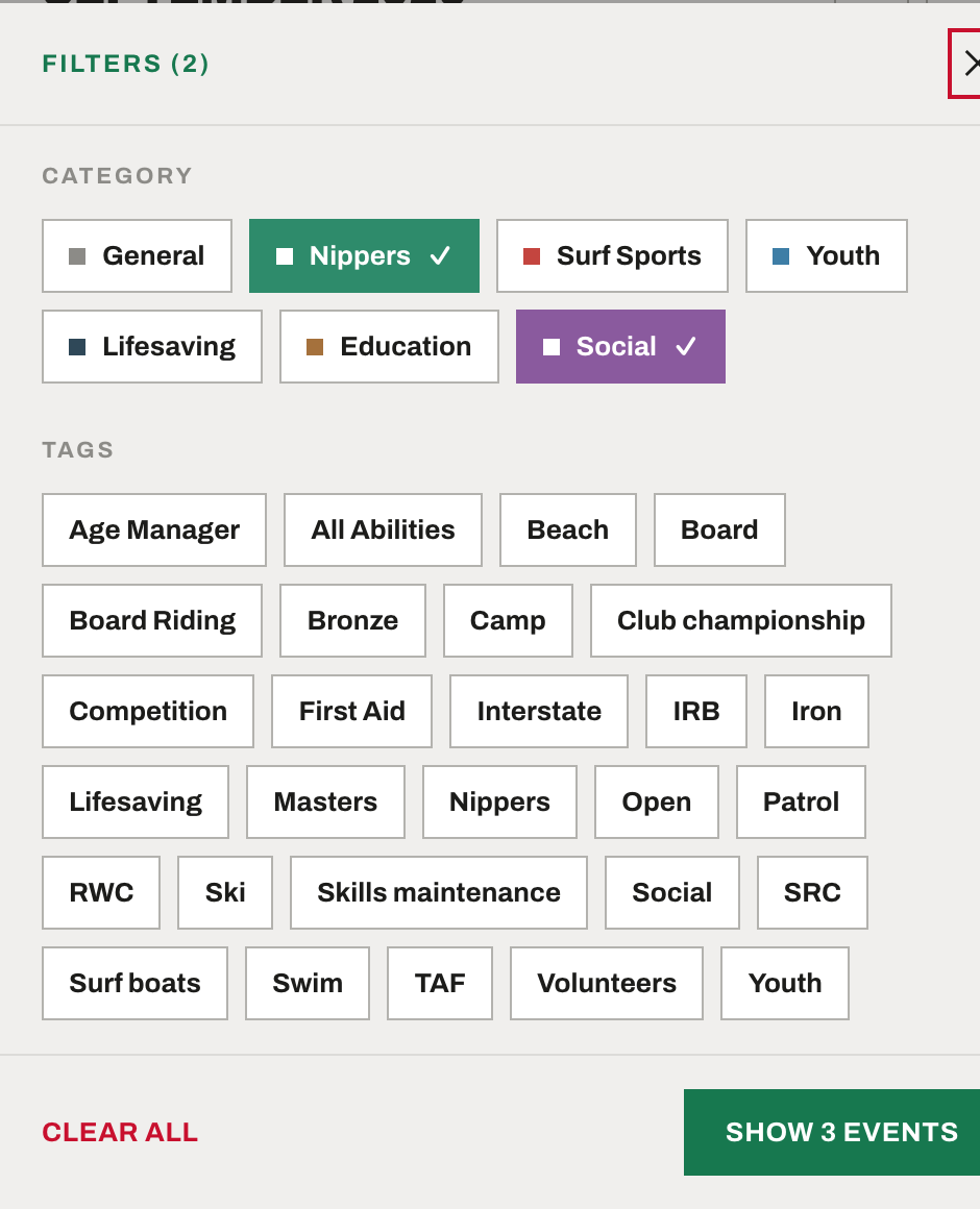 The filter panel with Nippers and Social selected