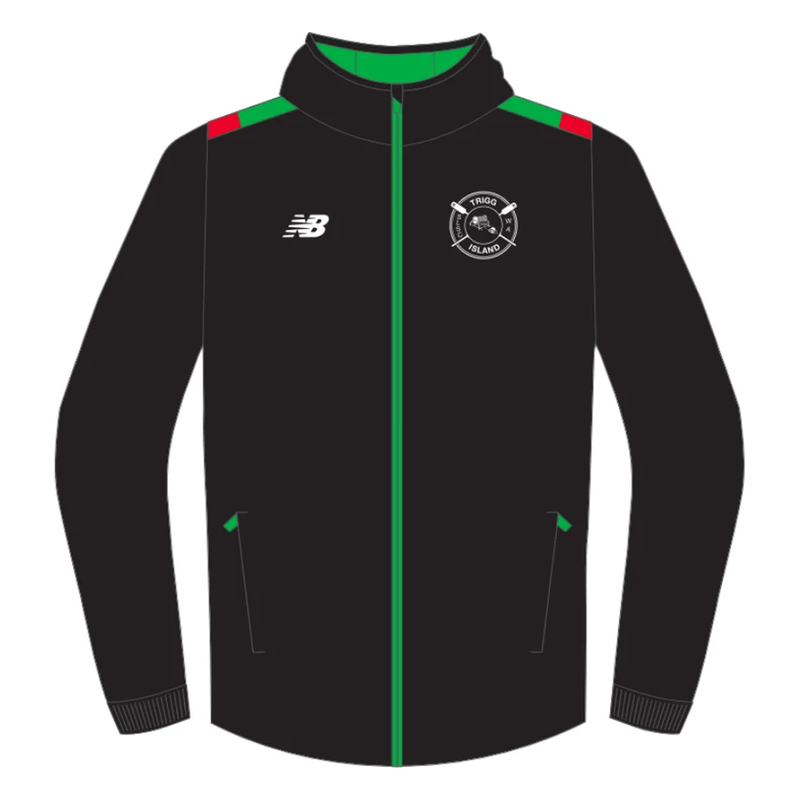 Black hooded jacket with green and red shoulder flashes, a green zip and the club crest on the chest
